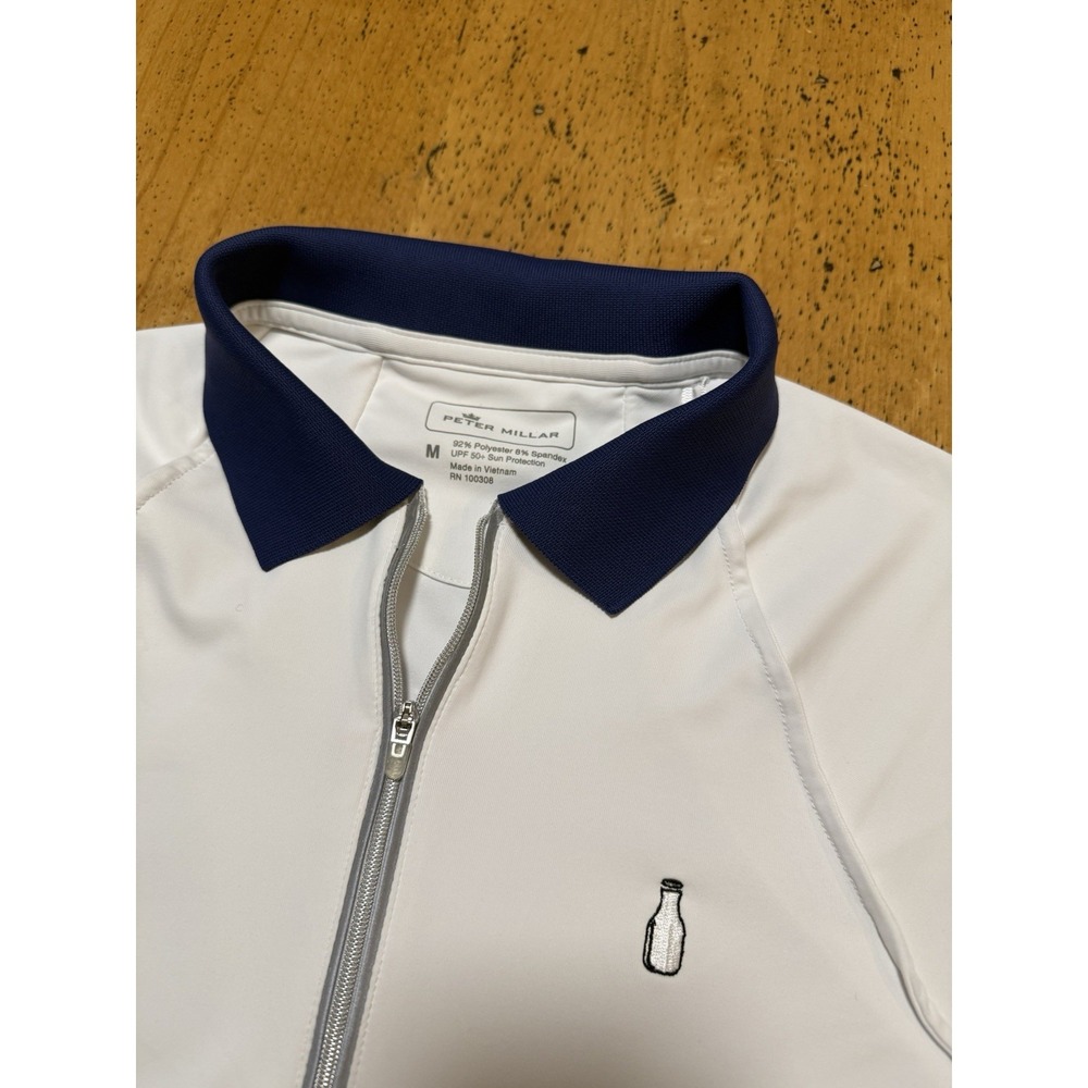 MacArthur• Peter Millar Women's Med Polo Shirt White Blue Zip UPF 50+ Golf Sport - Picture 3 of 10